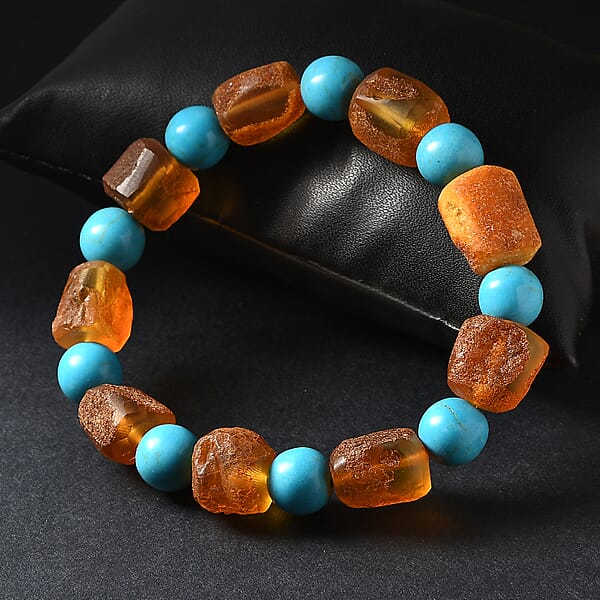 Baltic Amber And Magnesite Stretch Bracelet