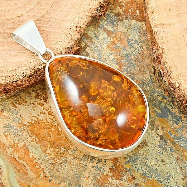 Baltic Amber Drop Pendant Without Chain In Sterling Silver