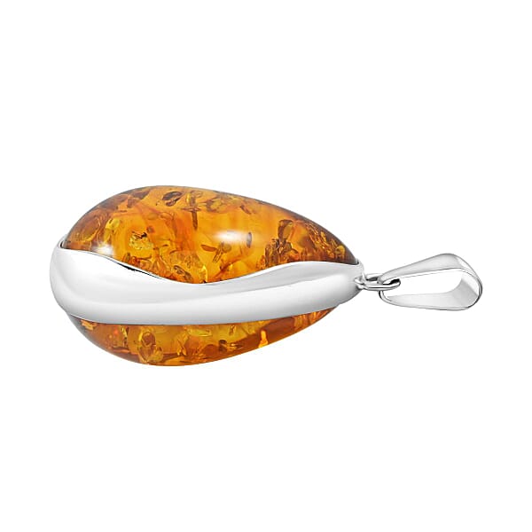 Baltic Amber Drop Pendant Without Chain In Sterling Silver