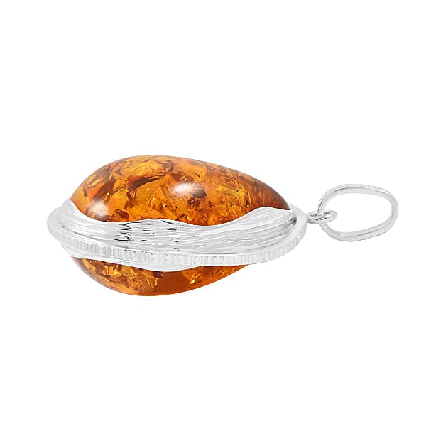 Baltic Amber Drop Shape Designer Pendant Without Chain In Sterling Silver