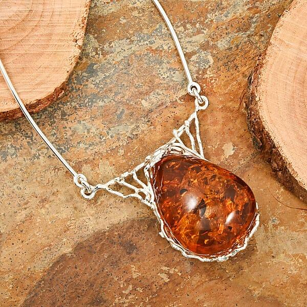 Baltic Amber Fancy Necklace In Sterling Silver 18 Inches