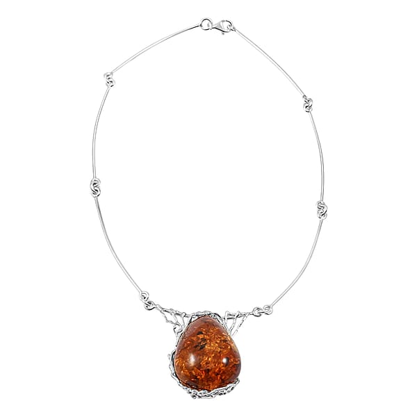 Baltic Amber Fancy Necklace In Sterling Silver 18 Inches