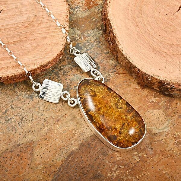 Baltic Amber Fancy Shape Designer Necklace In Sterling Silver 21 Inches