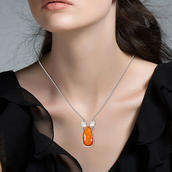 Baltic Amber Fancy Shape Designer Necklace In Sterling Silver 21 Inches