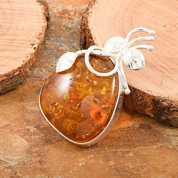 Baltic Amber Honeydrop Brooch In Sterling Silver