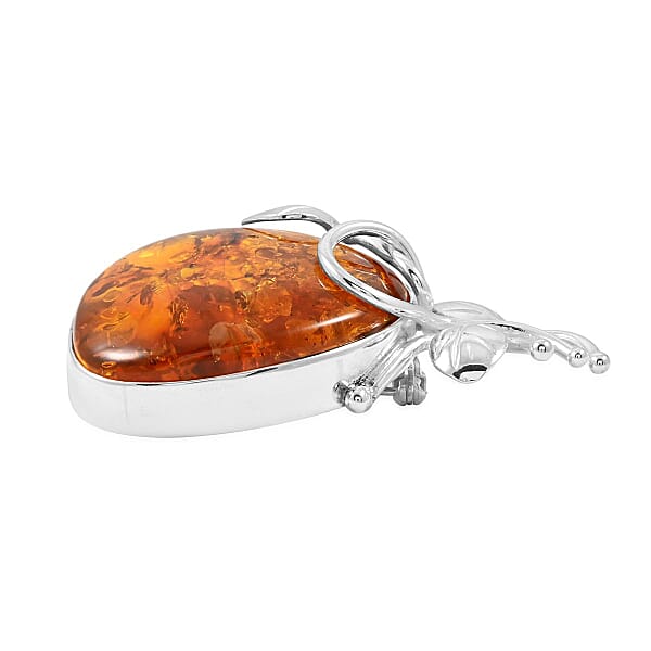 Baltic Amber Honeydrop Brooch In Sterling Silver