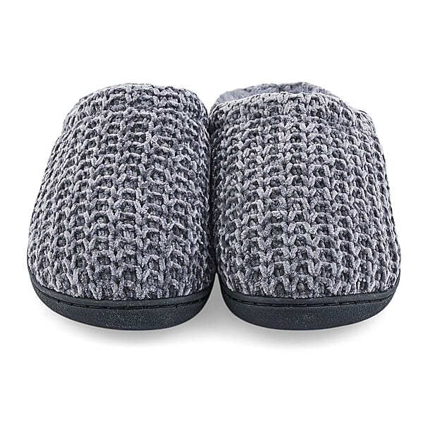 BANDOLINO Black Fur Lined Chenille House Slippers In Gifting Box - S