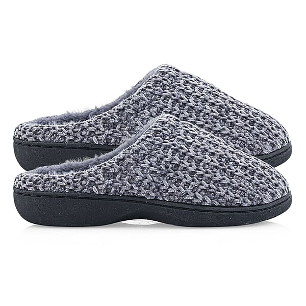 BANDOLINO Black Fur Lined Chenille House Slippers In Gifting Box - S