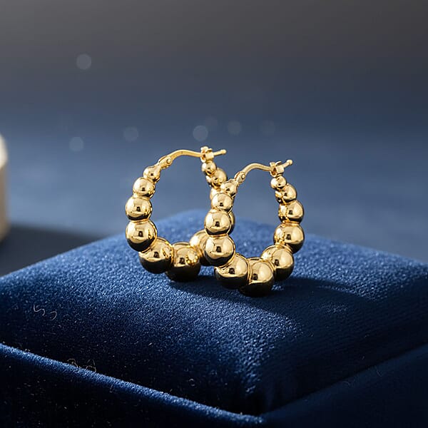 Bead Hoop Earrings In 14K Yellow Gold 4.82 Grams