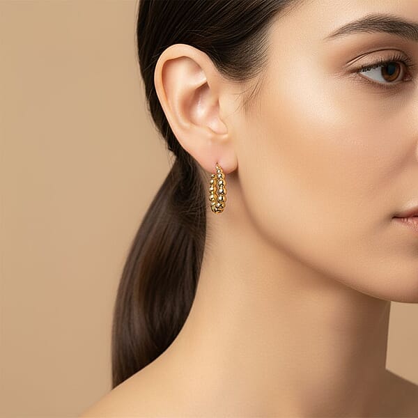 Bead Hoop Earrings In 14K Yellow Gold 4.82 Grams