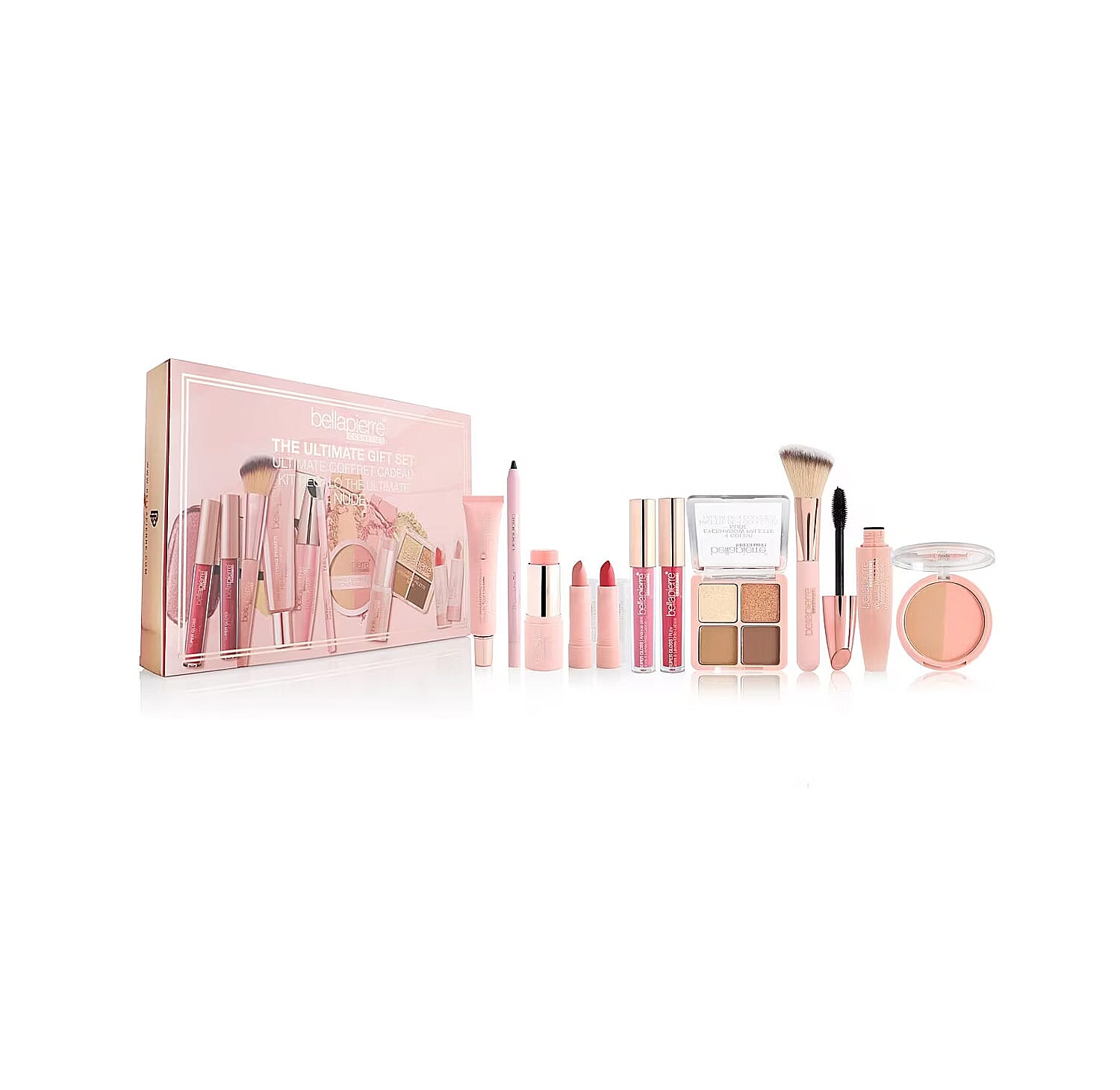 Bellapierre Nude 11pcs Ultimate Gift Set (Gloss Lipstick Blush Bronzer Palette Primer Mascara Eyeliner Brush)