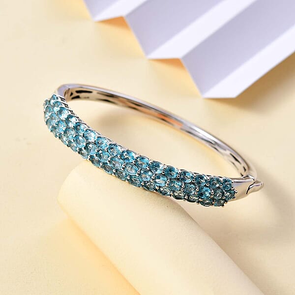 Betroka Blue Apatite 10.60 Ctw Bangle Bracelet In Rhodium Over Sterling Silver (7.25 In)
