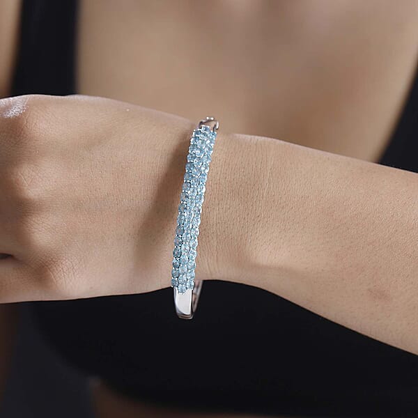 Betroka Blue Apatite 10.60 Ctw Bangle Bracelet In Rhodium Over Sterling Silver (7.25 In)