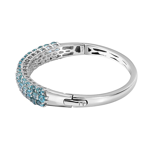 Betroka Blue Apatite 10.60 Ctw Bangle Bracelet In Rhodium Over Sterling Silver (7.25 In)