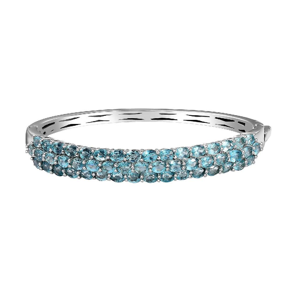 Betroka Blue Apatite 10.60 ctw Bangle Bracelet in Rhodium Over Sterling Silver (7.25 In)