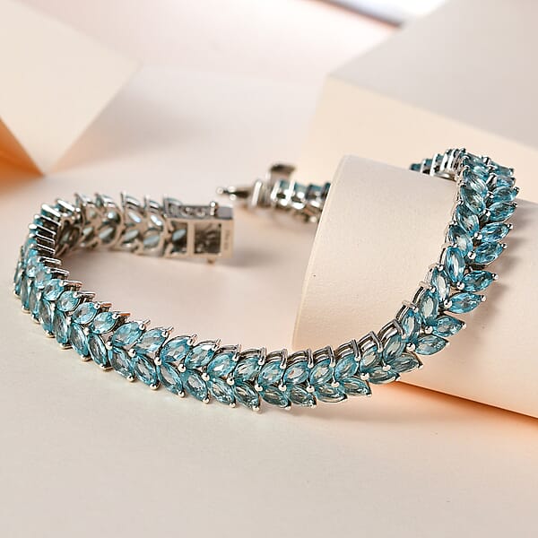 Betroka Blue Apatite 15.15 Ctw 2 Row Bracelet In Platinum Over Sterling Silve (7.25 In)