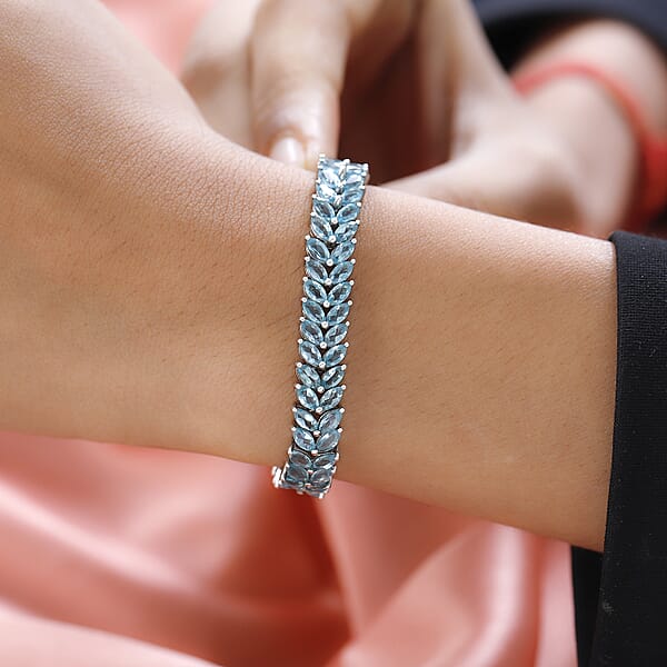 Betroka Blue Apatite 15.15 Ctw 2 Row Bracelet In Platinum Over Sterling Silve (7.25 In)