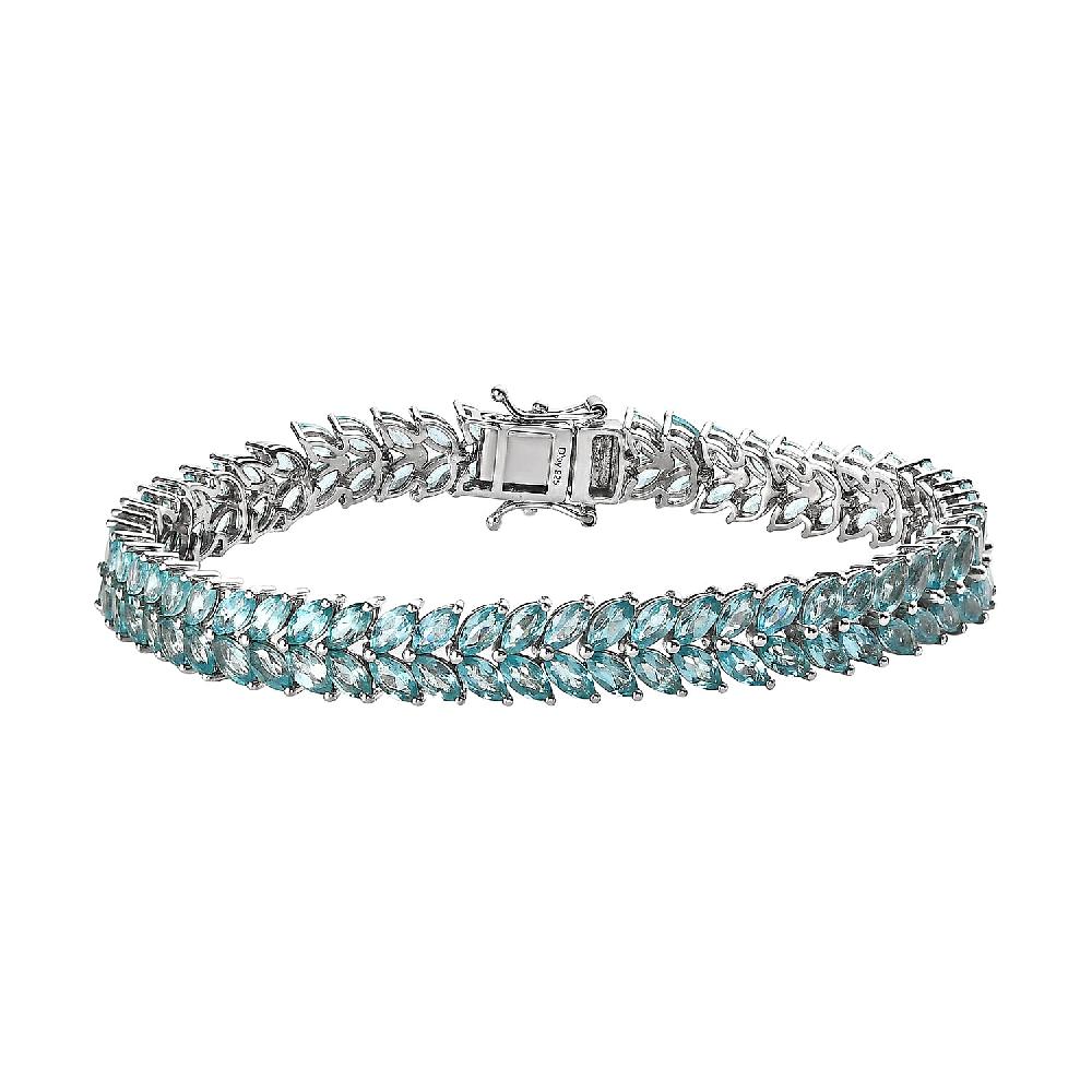 Betroka Blue Apatite 15.15 ctw 2 Row Bracelet in Platinum Over Sterling Silve (7.25 In)