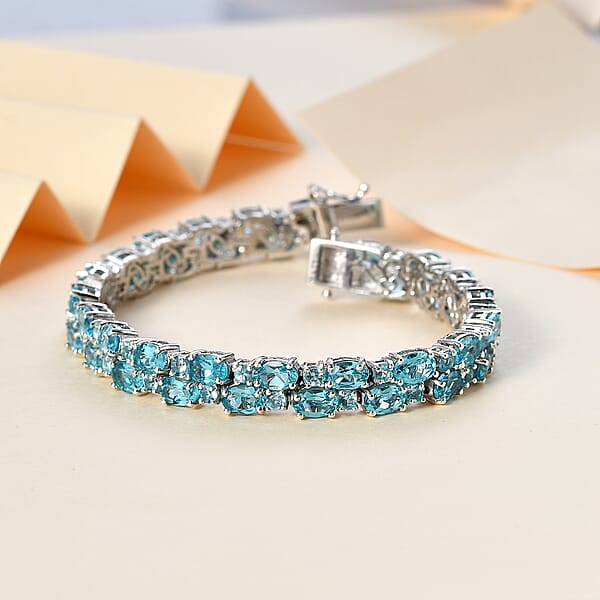 Betroka Blue Apatite 2 Row Bracelet In Platinum Over Sterling Silver (6.50 In) 21.60 Ctw