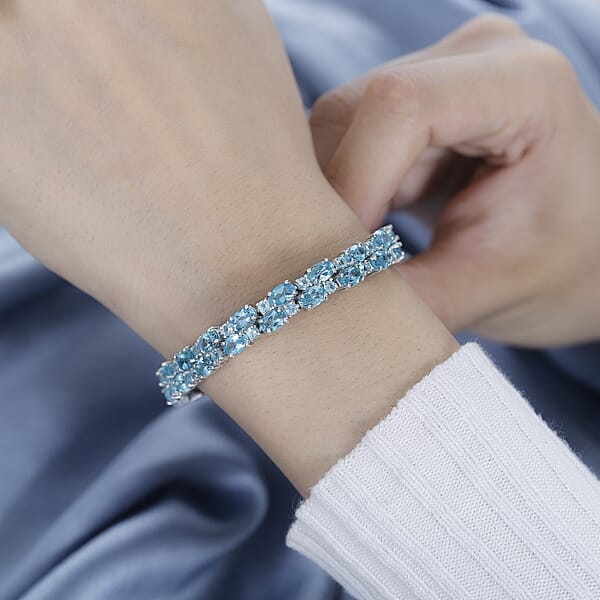 Betroka Blue Apatite 2 Row Bracelet In Platinum Over Sterling Silver (6.50 In) 21.60 Ctw