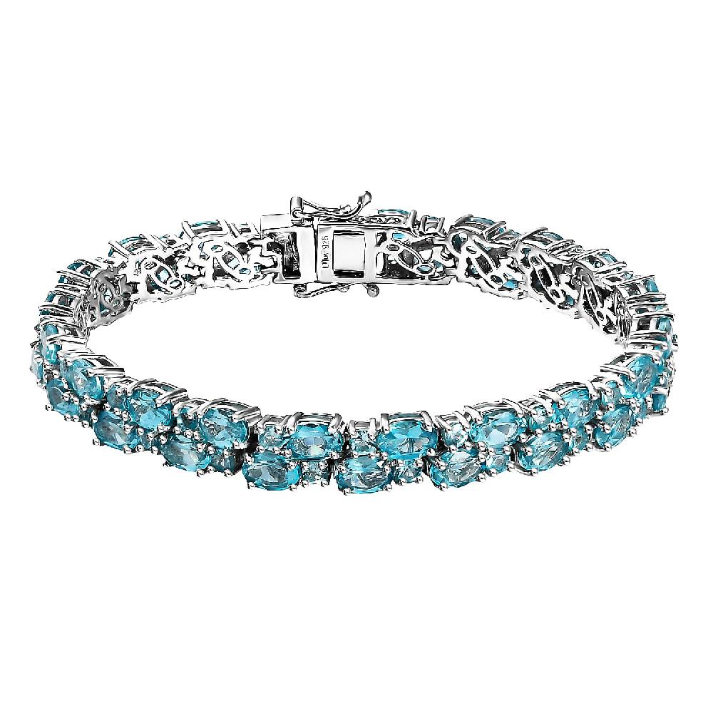 Betroka Blue Apatite 2 Row Bracelet in Platinum Over Sterling Silver (6.50 In) 21.60 ctw