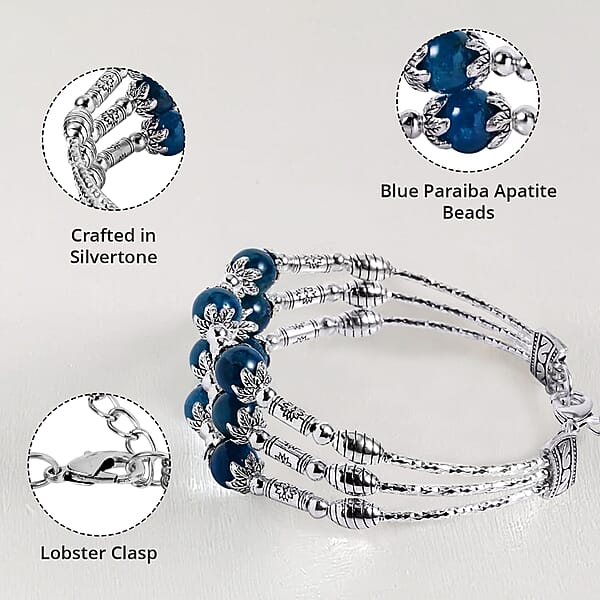 Betroka Blue Apatite 68.50 Ctw 3 Row Station Bracelet In Silvertone (7-9In)