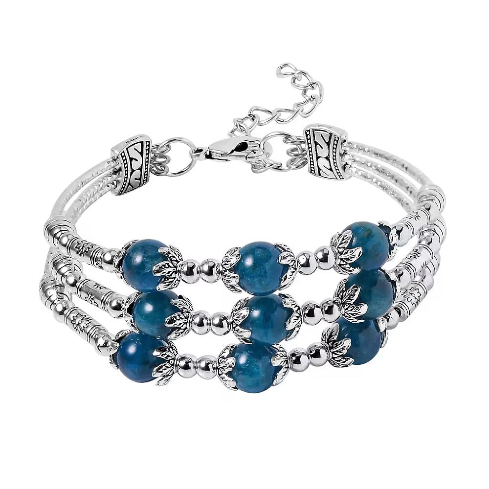 Betroka Blue Apatite 68.50 ctw 3 Row Station Bracelet in Silvertone (7-9In)