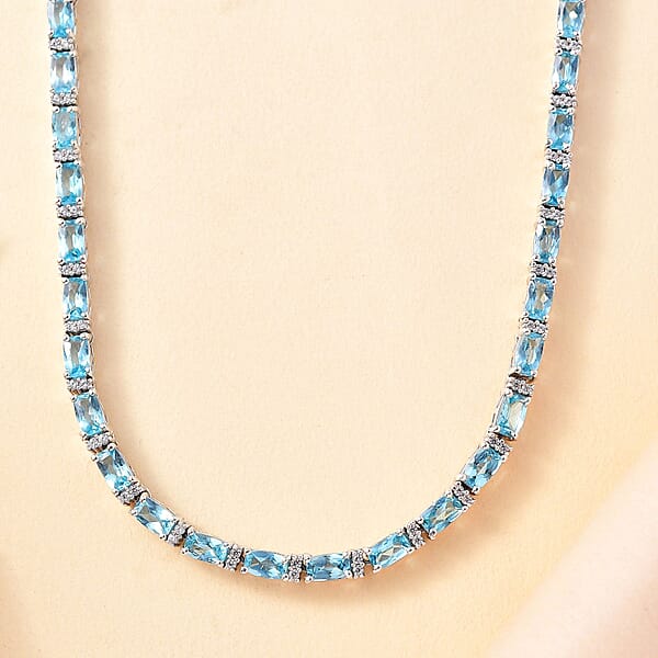 Betroka Blue Apatite And White Zircon 20.25 Ctw Aqua Flow Necklace In Rhodium Over Sterling Silver 18 Inches