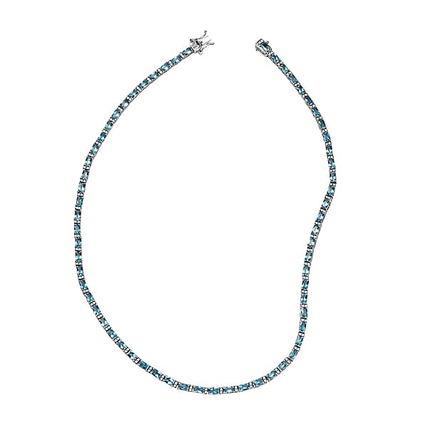 Betroka Blue Apatite And White Zircon 20.25 Ctw Aqua Flow Necklace In Rhodium Over Sterling Silver 18 Inches
