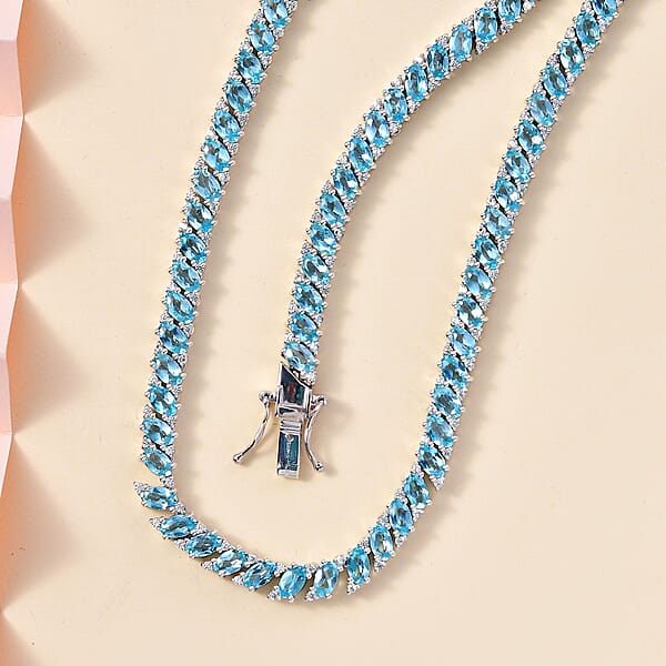 Betroka Blue Apatite And White Zircon Necklace 18 Inches In Platinum Over Sterling Silver 30.15 Ctw