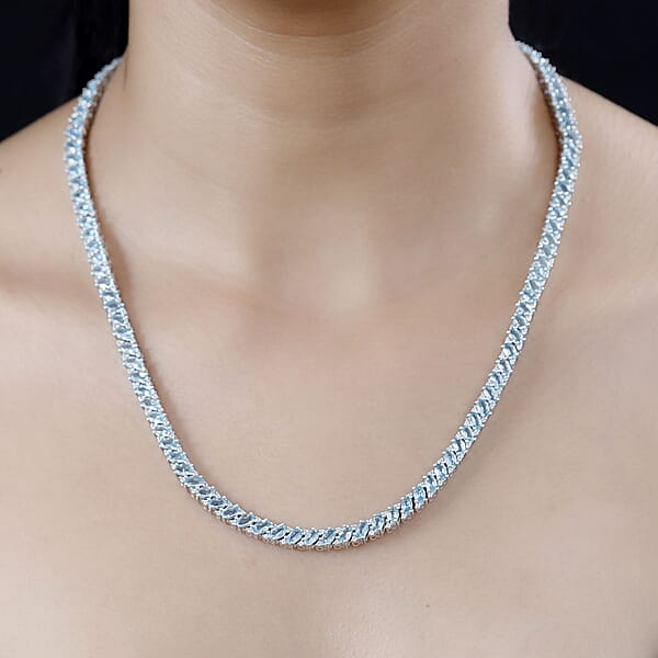 Betroka Blue Apatite And White Zircon Necklace 18 Inches In Platinum Over Sterling Silver 30.15 Ctw