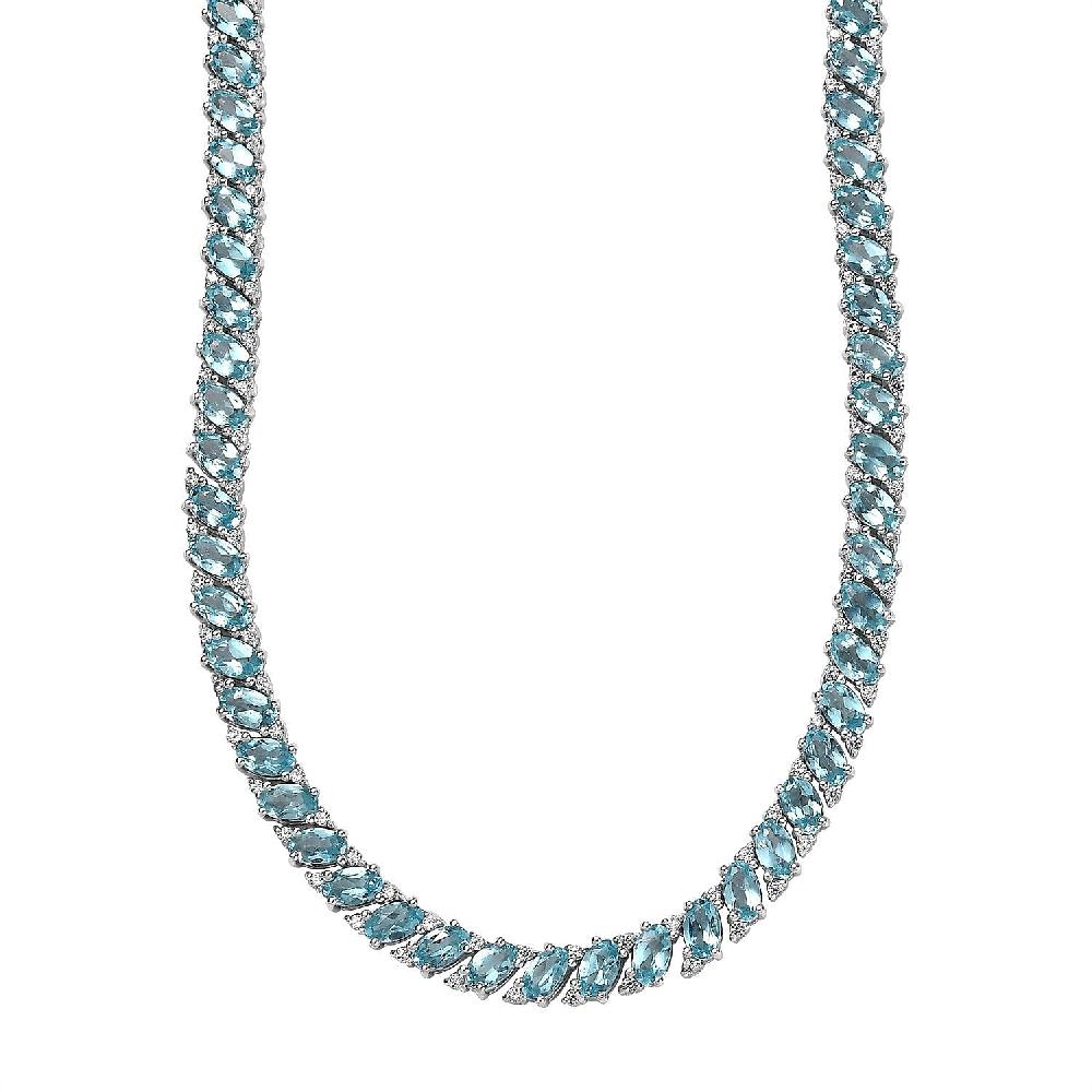 Betroka Blue Apatite and White Zircon Necklace 18 Inches in Platinum Over Sterling Silver 30.15 ctw
