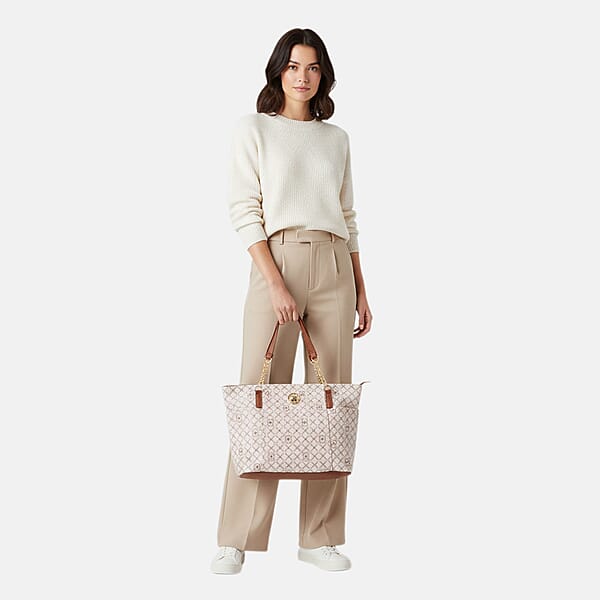 Beverly Hills Polo Club White Logo & Link Pattern Vegan Leather Shoulder Bag