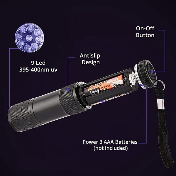 Black 9 LED UV Flash Light (3xAAA Battery Not Included)
