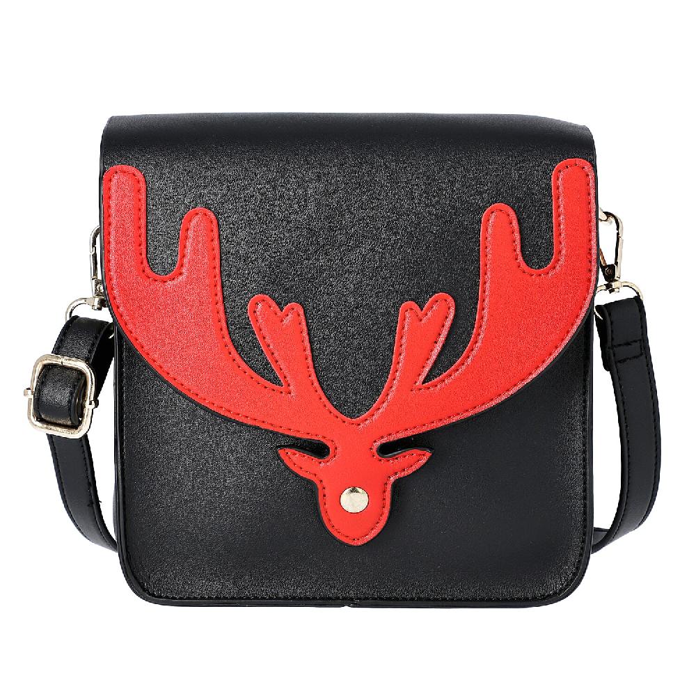 Black and Red Reindeer Antler Crossbody Bag with Detachable Shoulder Strap Faux Leather Crossbody Bag for Women Handbag Perfect Pick for Christmas Party