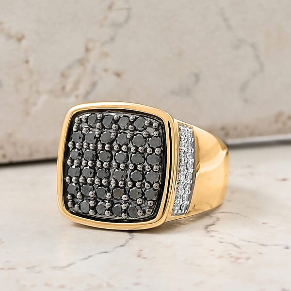 Black And White Diamond 1.50 Ctw Men's Ring In 10K Yellow Gold 11.60 Grams