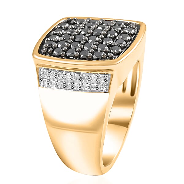 Black And White Diamond 1.50 Ctw Men's Ring In 10K Yellow Gold 11.60 Grams