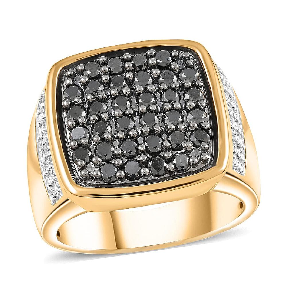 Black and White Diamond 1.50 ctw Men's Ring in 10K Yellow Gold 11.60 Grams