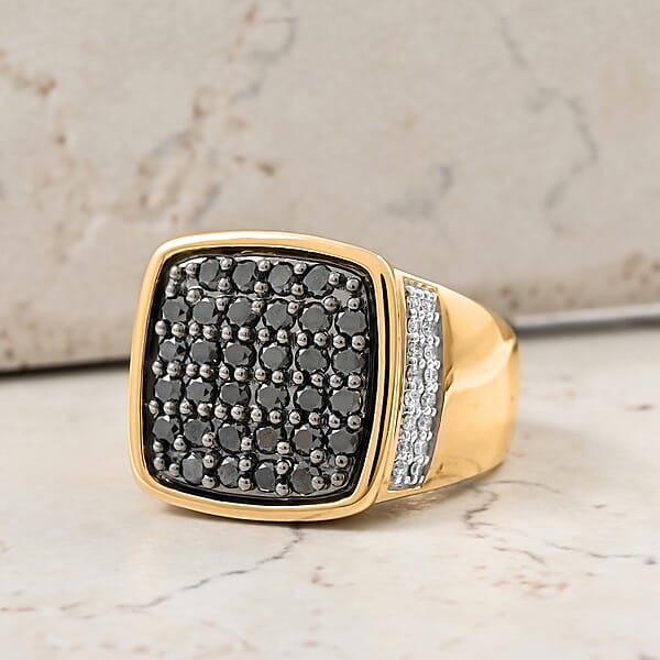 Black And White Diamond 1.50 Ctw Men's Ring In 10K Yellow Gold 11.60 Grams
