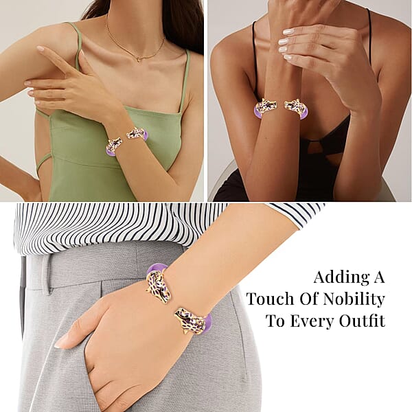 Black Austrian Crystal And Purple Enameled Bangle Bracelet In Goldtone (6.50 In)
