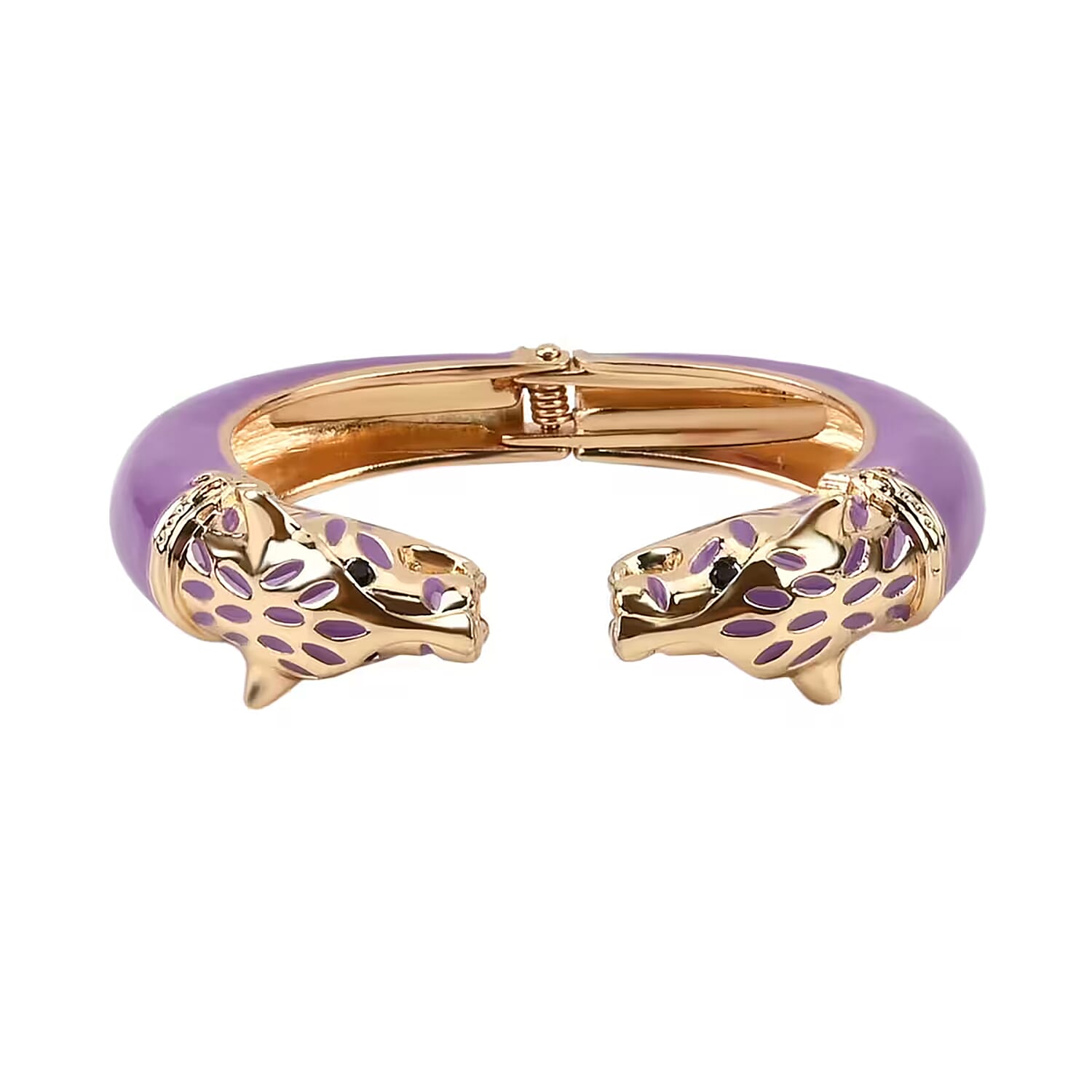Black Austrian Crystal and Purple Enameled Bangle Bracelet in Goldtone (6.50 In)