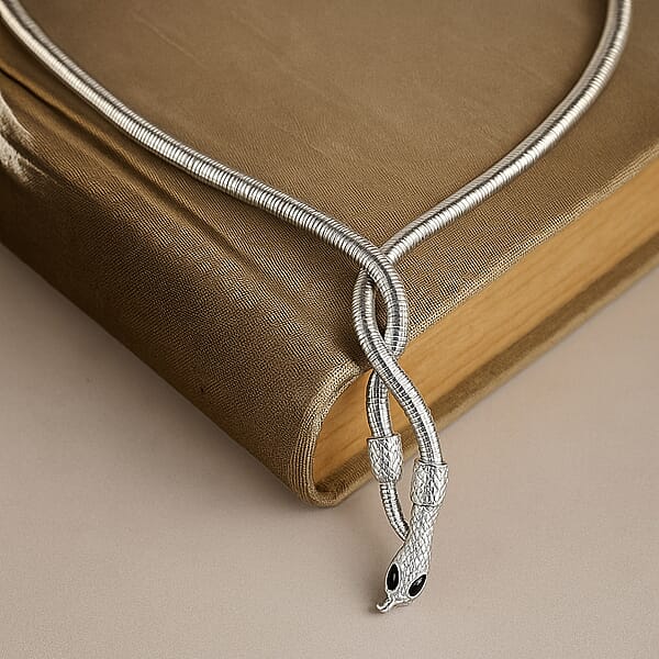 Black Austrian Crystal Serpentine Necklace In Silvertone 36-39.5 Inches