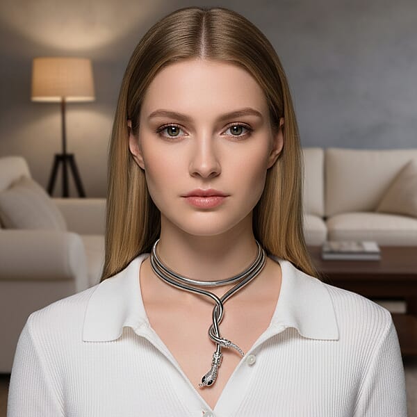 Black Austrian Crystal Serpentine Necklace In Silvertone 36-39.5 Inches