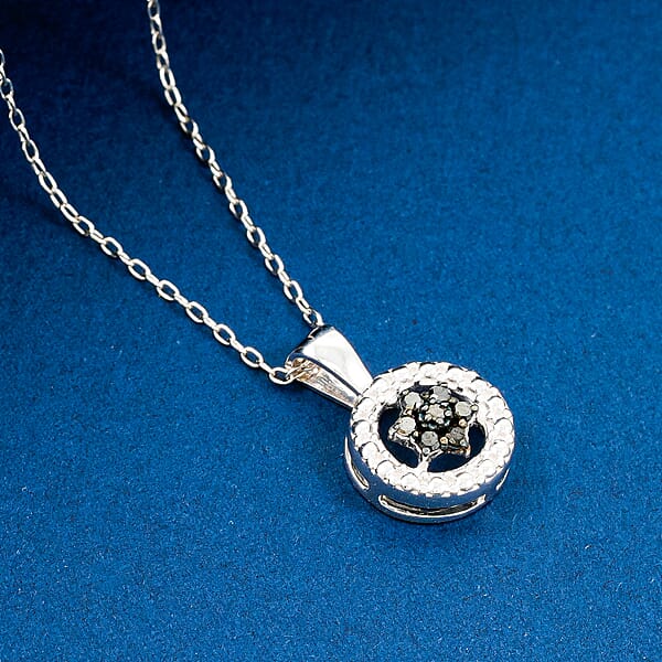 Black Diamond 0.10 Ctw Round Shape Pendant Necklace In Sterling Silver 18 Inches
