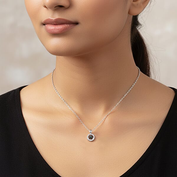 Black Diamond 0.10 Ctw Round Shape Pendant Necklace In Sterling Silver 18 Inches