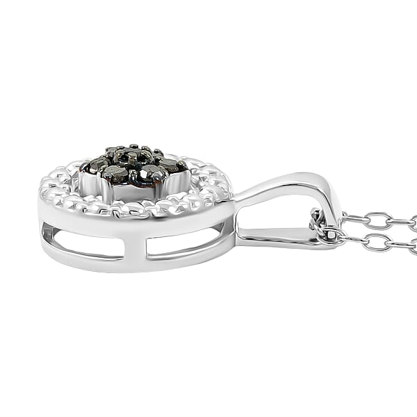 Black Diamond 0.10 Ctw Round Shape Pendant Necklace In Sterling Silver 18 Inches