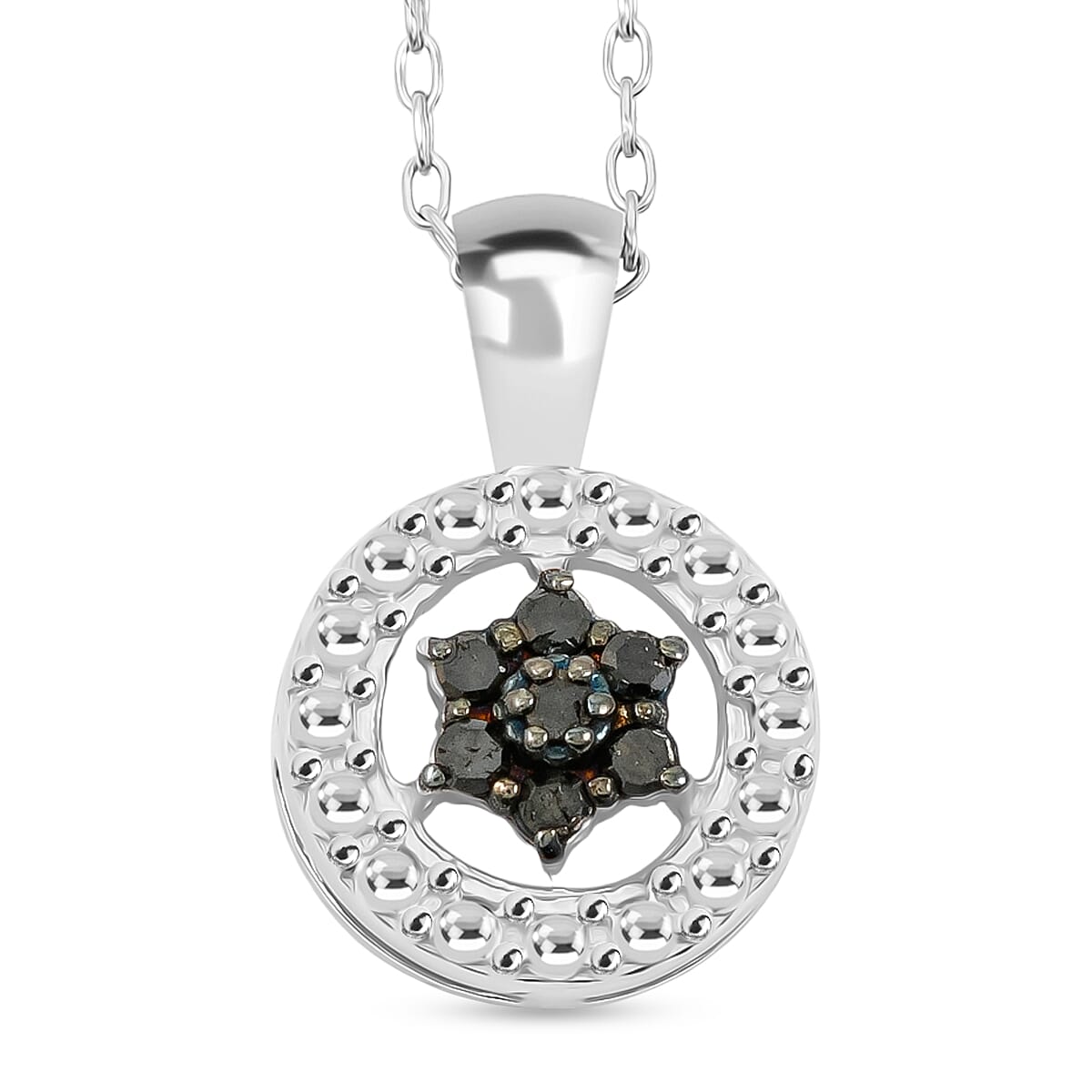 Black Diamond 0.10 ctw Round Shape Pendant Necklace in Sterling Silver 18 Inches