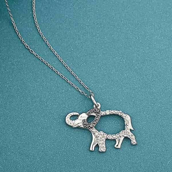 Black Diamond And White Diamond I2-I3 0.10 Ctw Pendant Necklace In Rhodium Over Sterling Silver 18 Inches