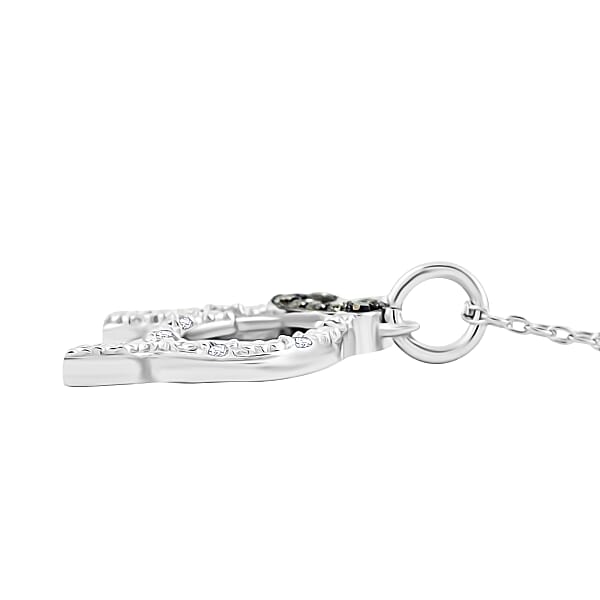 Black Diamond And White Diamond I2-I3 0.10 Ctw Pendant Necklace In Rhodium Over Sterling Silver 18 Inches