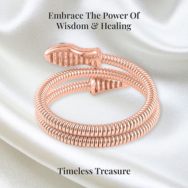 Black Glass And White Austrian Crystal Snake Link Chain Bracelet In Rosetone (7.00 In)